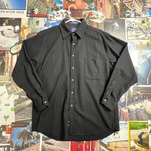 Pendleton Mens Large Black Virgin Wool Machine Washable Button Down Shirt L